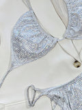 2026 New Sexy Bikini Women White Shiny Tassels Swimwear Swimsuit Halter Bikinis Set Bathing Suit Beach Vacation Bikini Female