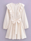 Foridol Ruffles Tierred Beige Lantern Sleeve Women's Dress Spring Summer O Neck Casual Short Vestidos A-line Beach Dress 2025