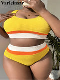 0XL - 4XL Splicing Bikini Large Size Swimwear Plus Size Women Swimsuit Female Two-Pieces Bikini Set Bather Bathing Suit V4755Y