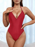 2026 Halter Swimsuit One Piece Backless Solid Swimwear Women Bathers Bathing Swimming Swim Suit Padded Beachwear Summer