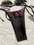 sexy giltter gradient purple string micro halter bikinis sets two pieces 2024 women thong tie swimsuit bathing suit swimwear
