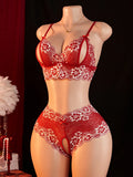 Contrast Color Lace Sexy Lingerie, Semi Transparent Open Chest Bra & Crotchless Pantt Sets, Perfect For Romantic Scenes Outfits
