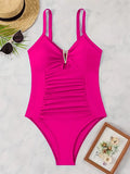 U Shaped Pleated Swimsuits Female Swimwear One Piece Swimsuit Women Monokini High Cut Bathing Suit Swim Beachwear Slim Bodysuit