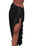 Women Chiffon Bikini Cover-ups See Through Ruffle Beach Long Skirts Summer Holiday Beach Sun Protection Shawl