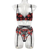 Toucheart Sexy Bra Lingerie 2-piece Set Mesh Transparent Bodysuit Heart Embroidery Lace Hollow Underwear Sexy Bras Body Femme