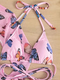 Long Sleeve Printed Halter Bikini Female Swimsuit Women Swimwear Four-pieces Bikini Set with Mesh Skirt Bathing Suit Beach Wear
