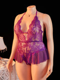 Adult Sexy Lace Teddy Bodysuit For Women Deep V Neck Open Back Halter Design Romantic Hot Women's Lingerie Babydoll Sleepwear