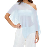 Women Loose Boat Neck Irregular Coverup Tops Casual See Through Shrug Solid Color Sheer Mesh Poncho