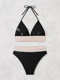 ZTVitality Sexy Patchwork 2 Piece Bikini Set Women's 2024 New Arrival Padded Bra Halter Backless Swimsuit Women Swimwear Summer