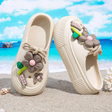 2025 Summer Women Slippers Cute DIY Flower Platform Sandals Casual Indoor Outdoor Clogs Beach Slides Female Home Garden Shoes