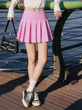 Women High Waist Pleated Skirt with Safety Shorts, Black A Line Mini Skort for Casual Office School Style Outfits