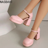 NASBAVI Platform Pumps Chunky Heel Ankle Strap Shoes 2025 Spring Summer Wedding Shoes Fashion Sexy Mary Janes Pumps Big Size 48