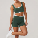 Double Layered Contrasting Yoga Sets Women Shock-absorbing Sports Bra Gym Workout Clothes Outwear High Waist Pants Fitness Suits