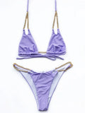 Sexy Cow Print Halter Metal Chains Brazilian Bikini Women Swimsuit Female Swimwear Two Pieces Bikini Set Bathing Suit Swim Lady