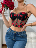 Spicy Girl Fishbone Bra Floral Strap Camisole Sexy Underwire Tube Top Flower Embroidered Top Transparent Pure Desire Casaul OCI1