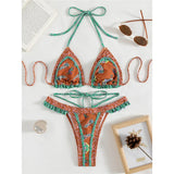 5 Colors Sexy Printed Halter Frilled Bikini Women Swimwear Female Swimsuit Two-Pieces Bikini Set Bather Bathing Suit Swim V4651