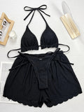 Ruffled Firlled Halter Bikini Women Swimwear Female Swimsuit Three-pieces Bikini Set with Shorts Bathing Suit Swim Beachwear