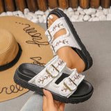 2026 New Flowers Embroidery Platform Slippers Women Fashion Denim Thick Bottom Sandles Woman Plus Size 43 Non Slip Beach Sandals