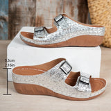 Lightweight Double Buckle Platform Sandals Women Gold Silver Summer Wedge Heeled Sandals Woman Open Toe Thick Sole Sandles 2026