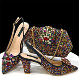 Doershow beautiful Italian Shoes And Bag Sets For Evening Party With Stones Italian Leather Handbags Match Bags! 1-30