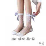 Womens Mesh Sheer Socks Breathable Decorative Bow Dots Design Casual Mid Calf Socks for Summer
