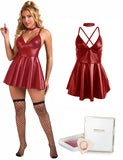 Gift Box + Black PU leather Suspender Sexy Nightdress