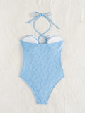 ZTVitality Solid Blue Sexy One Piece 2025 New Padded Bra Halter Swimsuit Women's Swimwear Summer Beachwear Monokini