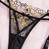 Toucheart Erotic LingerieNew Butterfly Embroidered Mesh See-through Sexy Contrastingerotic Lingerie Four-piece Setwith Stockings