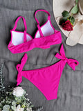 Sexy Front Bow Knot Push Up Bikinis Two Pieces Solid Swimsuit Tie Bikini Swimsuit Swimwear Biquini Conjunto De Bikini Tankini