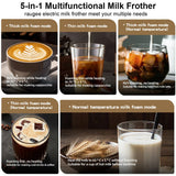 Milk Frother 5in1 Hot & Cold Automatic Rotary Milk Foamer for Coffee Cappuccino Latte Electric Milk Frother Maker Milk Warmer