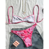 S - XL Flower Printed Bikini Female Swimsuit Women Swimwear Two-Pieces Bikini Set High Leg Cut Bather Bathing Suit Swim V7800