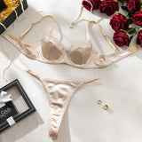 2 Pcs Sexy Bra Set Women Underwear Underwire Push Up Satin Patchwork Bras and Thongs Suits Attractive Bilizna Intimate Set