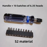6.35 Multi Purpose Screwdriver Handle 6.35 10 Piece Set S2 Universal Cross Shaped Quick Magnetic Suction Portable