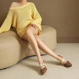 Spring  Autumn New Model Fashion High Heels Nude Shoes Color Blocking Pointed Tip Buckle Leopard Print Sexy Party Women's Shoes