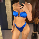 New Sexy Bandeau Strapless Bikini Female Swimsuit Women Swimwear Two-pieces Bikini set Padded Bather Bathing Suit Swim V4647D