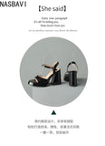 NASBAVI Women Patent Leather Sandals Super Chunky High Heeled Ankle Buckle Shoes Platform Summer Thick Heel Sandal Ladies 35-43