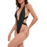 New Sexy One Piece Swimsuit Swimwear Women Black Deep V-neck Bandage Cross Backless Beachwear Bathing Suit Banadores Mujer 2026