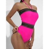 Sexy One Piece Swimsuit Swimwear Women Hollow Mesh Patchwork Halter High Waist Beachwear Bathing Suit 2026 Maillot De Bain Femme