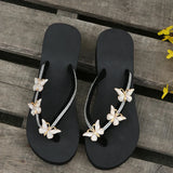 Luxury Crystal Butterfly Wedge Heel Flip Flops Women Fashion Clip Toe Thick Bottom Slippers Woman Summer Beach Non Slip Slides