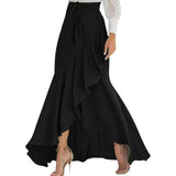 Irregular Ruffle Hem Sexy Skirt For Women Elegant Summer Wrapped Hip Fishtail Skirt High Waistband Solid Color Flowy Skirt