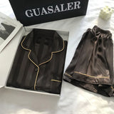 Women's Sleepwear1 Set Women's Elegant Lounge Set, Plus Size Satin Striped Button Up Long Sleeve Shirt & Pants Pajamas