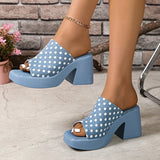 Casual 2025 Polka Dot Design Blue Slippers Women New Square Toe Thick Bottom Sandal Woman Summer Comfort Thick Sole Slides Mujer