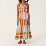Women's Sleeveless Strapless Long Dress Bohemian Sleeveless Drawstring Loose Tube Dress Summer Holiday Beach Dress