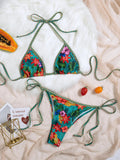 2026 Trendy String Bikini Set Triangle Top Side Tie Bottoms with Metallic Pendant  Solid Color Contrast Trim Women Swimwear