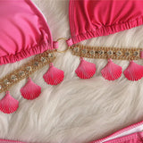 DEKA Shell Bikinis Sexy Swimsuit with Rhinestones Criss Cross Bikini Set Women Pink Push Up Bathing Suit Diamond Thong Swimwear