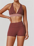 Summer Red Polka Dot Print Yoga Sets Women V Neck Shockproof Sports Bra High Elasticity Hip Lifting Shorts Running Fitness Suits