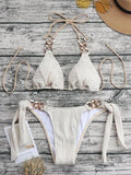 Halter Metal Rings Bikinis Wrinkled Bikini Female Swimsuit Women Swimwear Two-pieces Bikini Set High Cut Bathing Suit Swim Lady