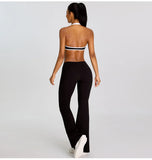 Breathable Yoga Suit for Women Color Contrast Shockproof Sports Bra Drawstring High Waist Pants Gym Running Fitness Suits
