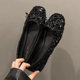 Fashion Silver Bling Low Top Single Shoes for Women New Low Heels Bow-Knot Single Shoes Ladies Hot Sale Plu Size Shoes Mujer