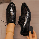 Vinatge Patent Leather Oxford Shoes Women Pointed Toe Low Heel Pu Leather Shoes Woman Plus Size 43 Thick Heeled Office Shoes